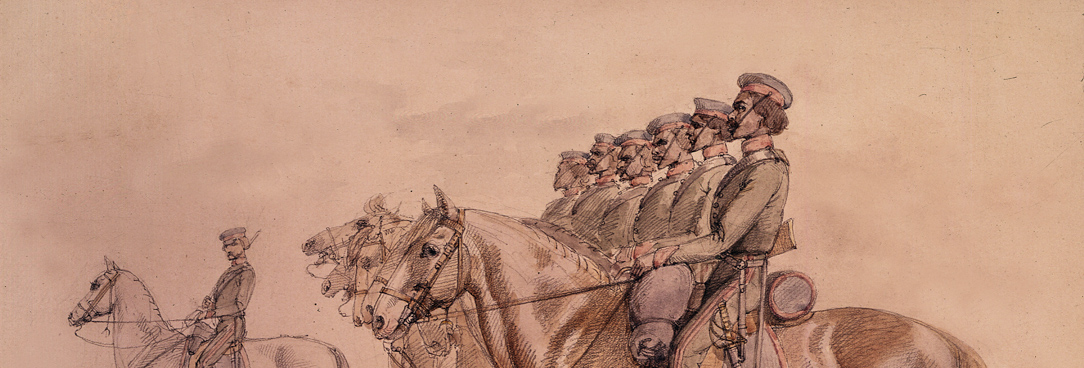 Watercolour depicting Aboriginal troopers on horseback